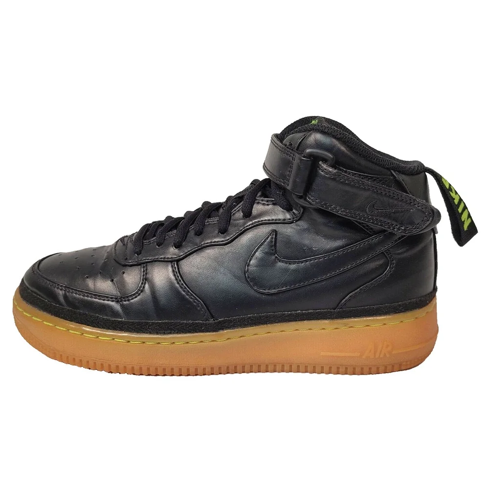 Nike Boys Air Force 1 Mid LV8 Black Gum Volt Basketball Size 6.5Y 820342-004